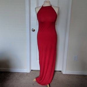 High neck red maxi dress